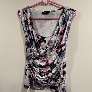 Tahari Multicolor Floral Drape Blouse